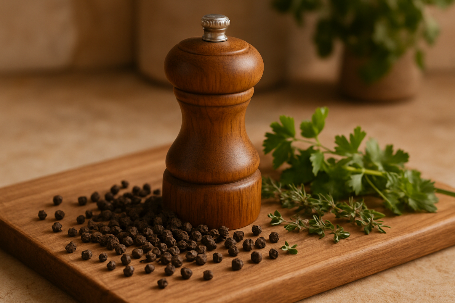 Peppercorns with pepper mill