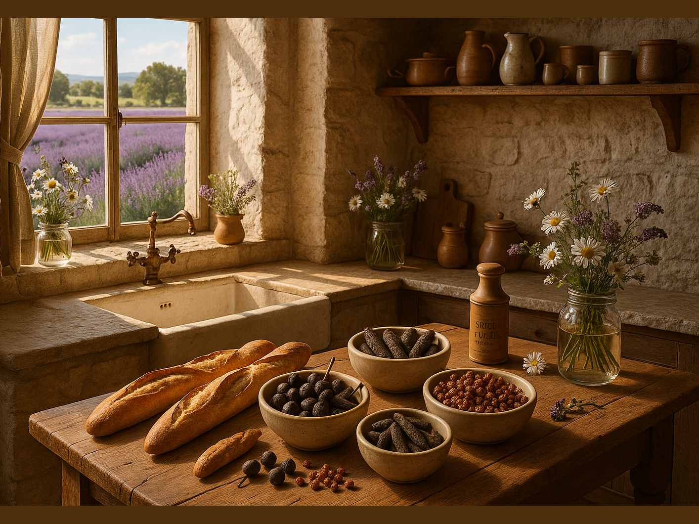 Rustic Kitchen with Lavender View