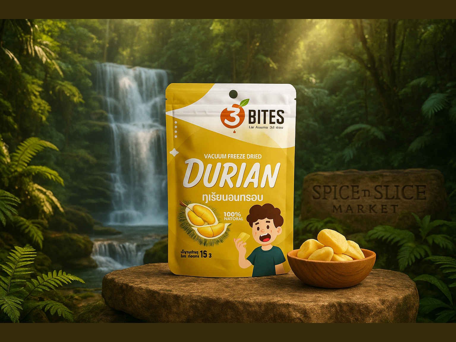 Tropical Scene with Original Durian Product and Bowl