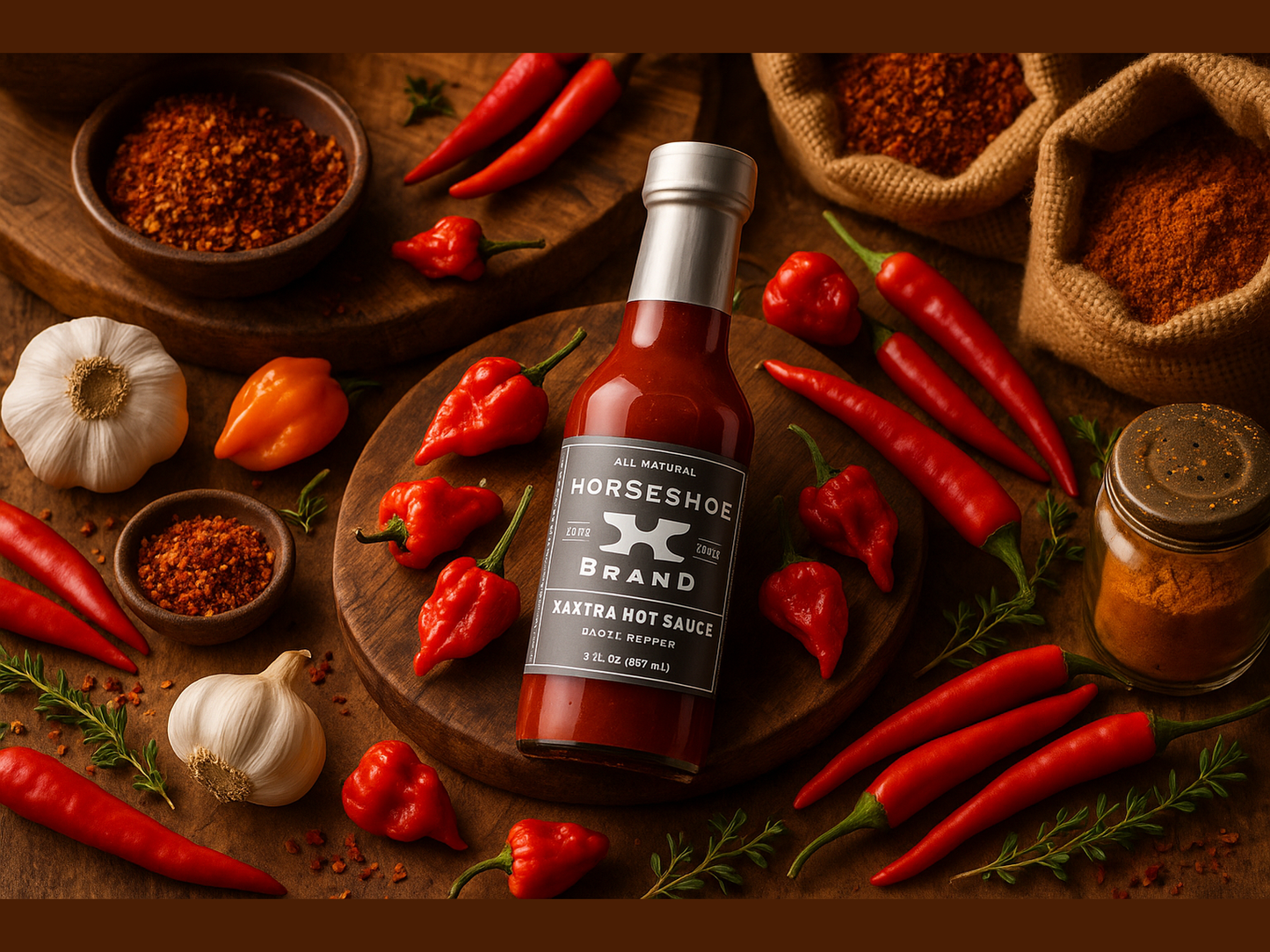 "XXXtra Hot Sauce extreme heat level spicy condiment bottle"