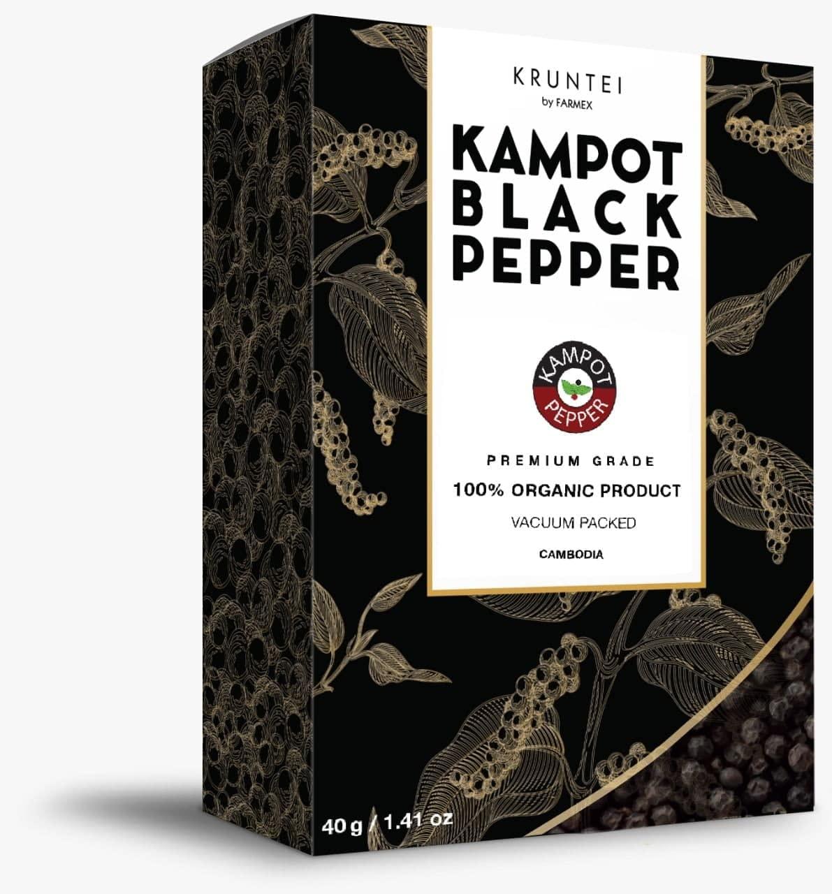 Black Kampot pepper (piper nigrum) from our own farm in Cambodia in a