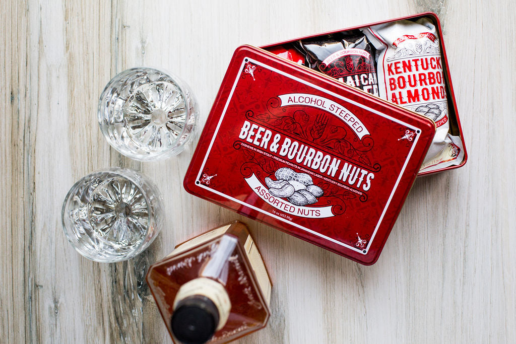 Beer & Bourbon Liquor Nuts Gift Tin – 3 Spirit-Inspired Nut Flavors