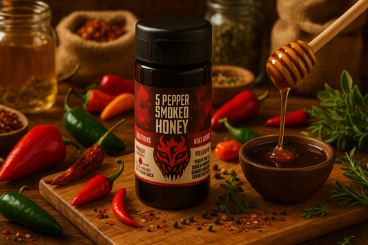 5-Pepper Smoked Hot Honey in market setting