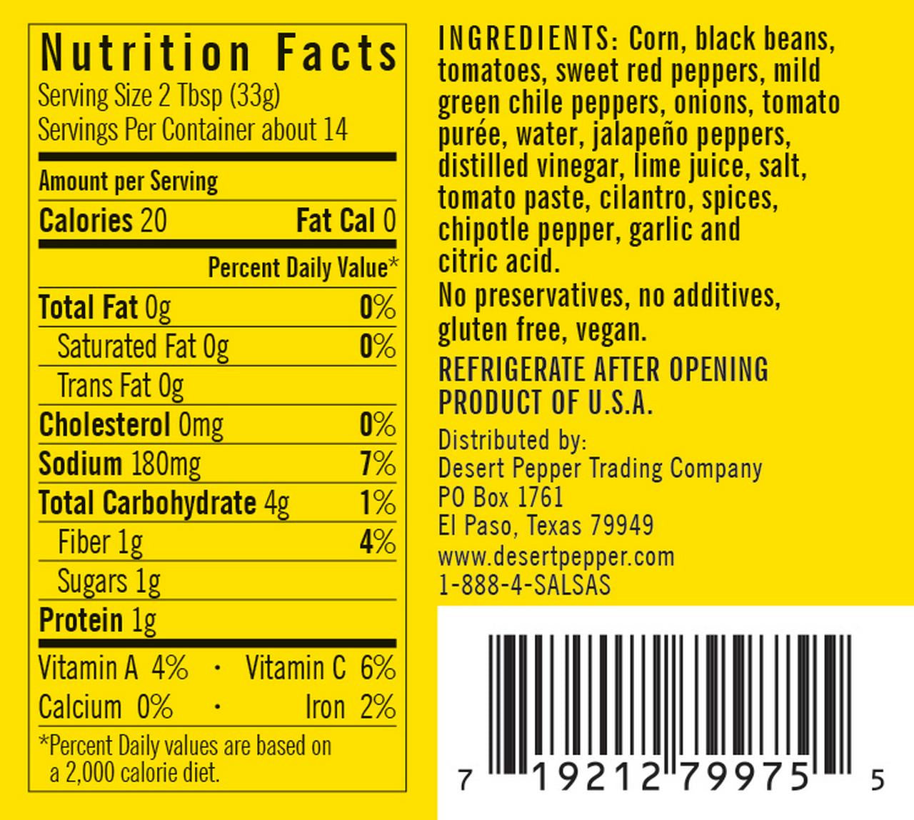 Desert Pepper Corn Black Bean Roasted Pepper Salsa (6x16 Oz)-1