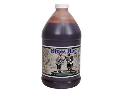 Blues Hog Smokey Mountain Sauce gallon jug with illustrated musicians on label