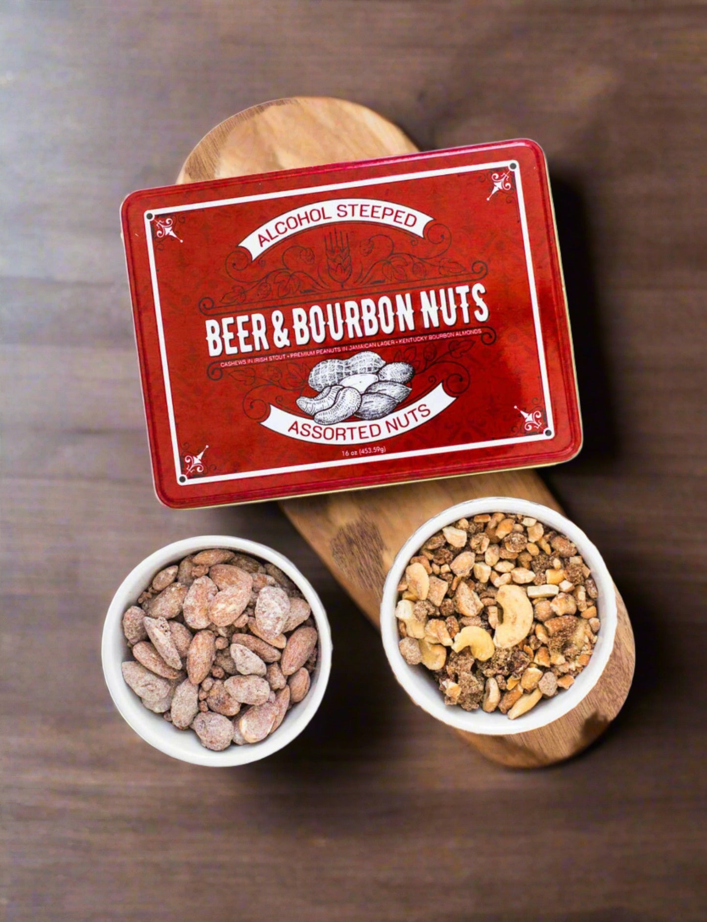 Beer & Bourbon Liquor Nuts Gift Tin – 3 Spirit-Inspired Nut Flavors