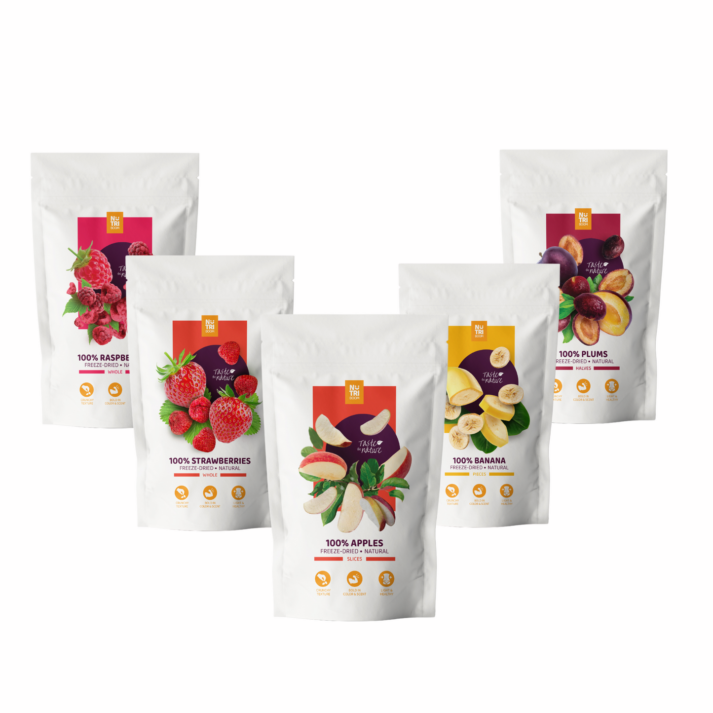 Freeze-dried 5x250ml Strawberries, Banana, Apples, Raspberries, Plums