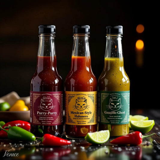 Wholesale Hot Sauce Trio — Fat Cat 3-Pack (Purry-Purry, Habanero & Guajillo Ghost)