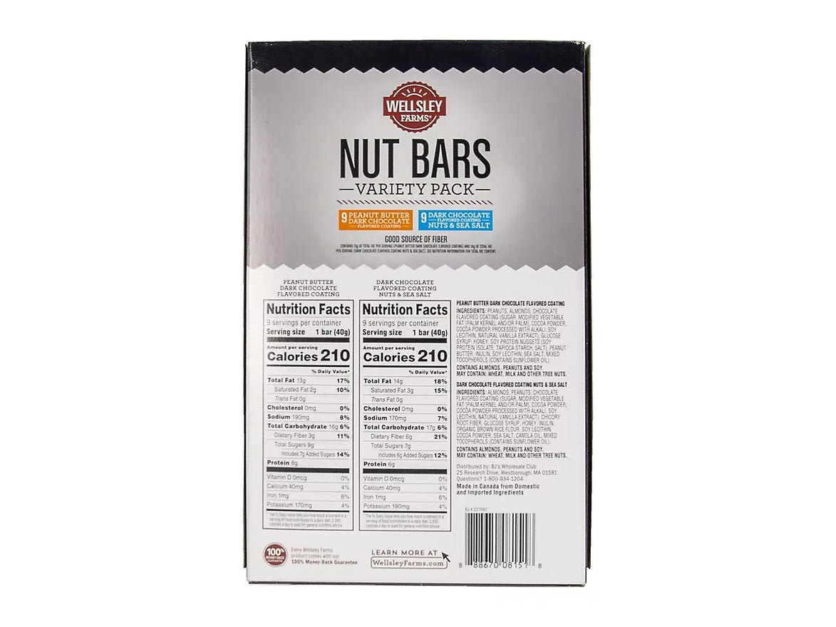 Wellsley Farms Nut Bars Variety Pack, 18 pk.