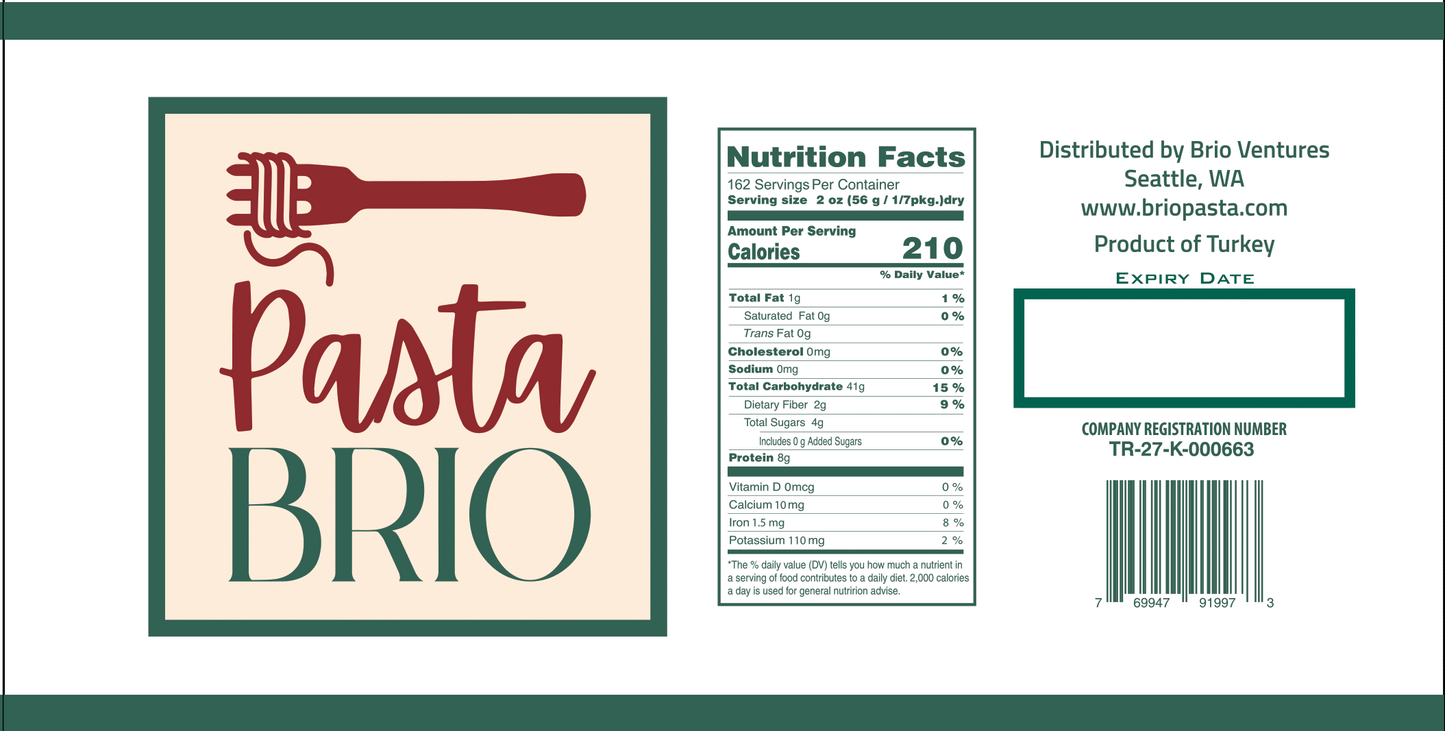 PastaBRIO Durum Wheat Pasta - ORZO - 20 lb