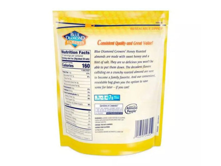 California Blue Diamond Honey Roasted Almonds 12oz - Golden Valley Sweetness