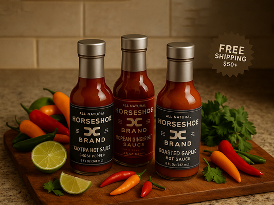 All-Premium Trio Hot Sauce Gift Set - XXXtra Heat, Korean Ginger & Roasted Garlic (3 Bottles)