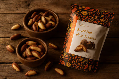 Brazil nuts in wooden bowls - rustic setting