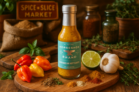 Caribbean Hot Sauce in market setting