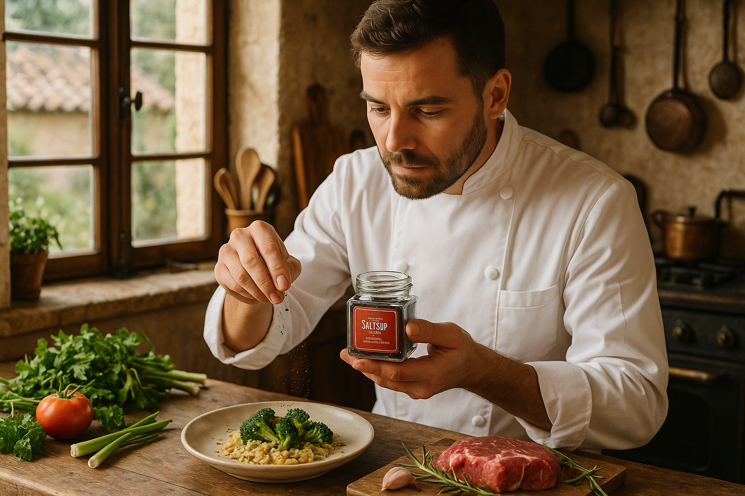 Chef seasoning with pepper