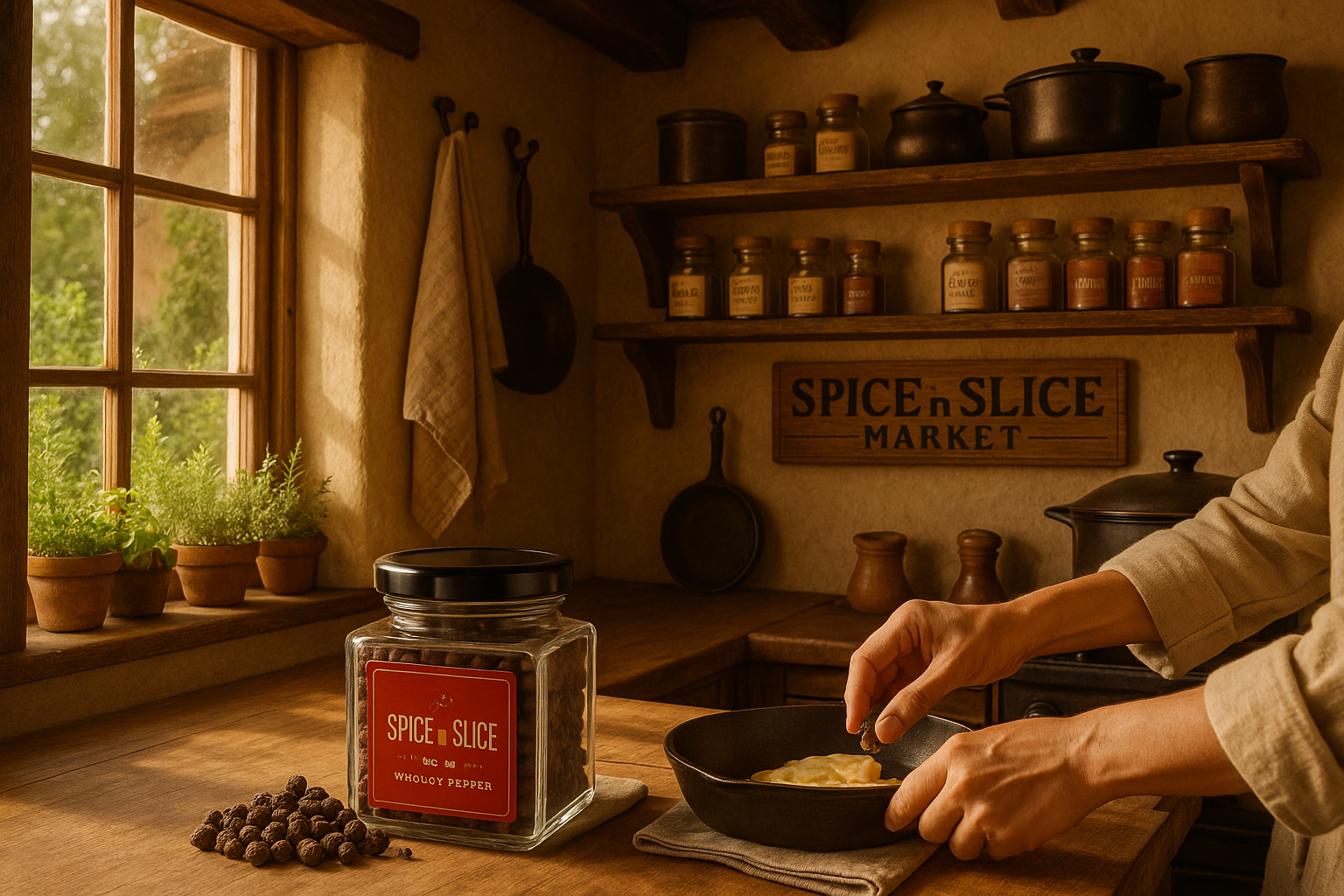 Cozy French kitchen with chef and whiskey pepper