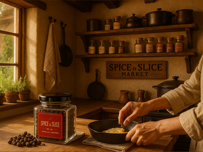 Cozy French kitchen with chef and whiskey pepper