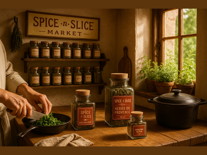 Cozy French kitchen with chef preparing dish