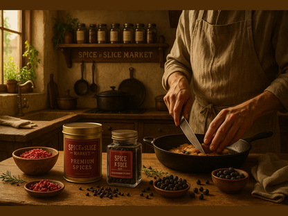 Cozy French kitchen with chef preparing dish