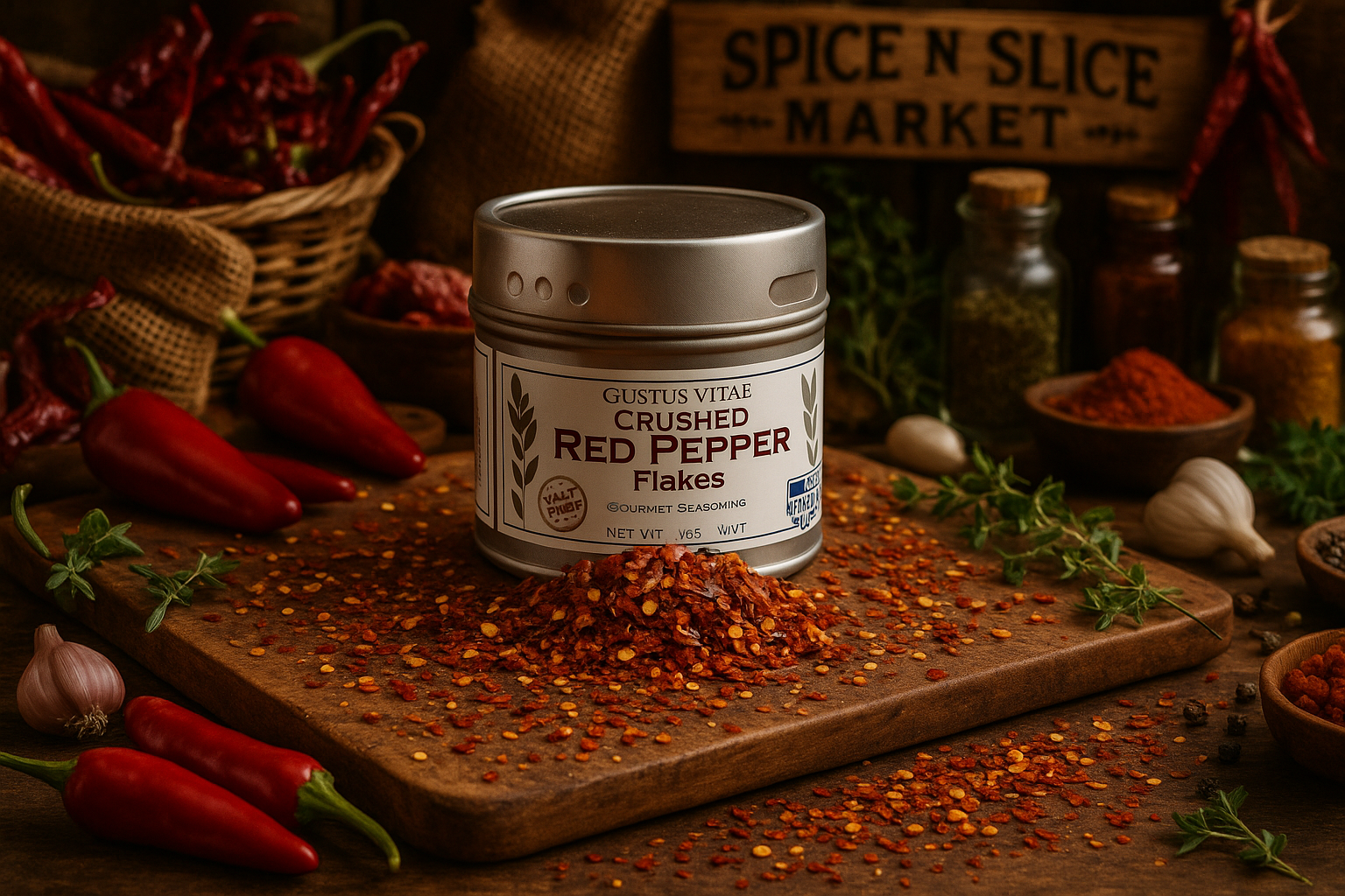 Crushed Red Pepper Flakes in market setting