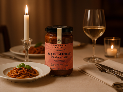 Pesto Rosso aux tomates séchées au soleil biologique Delicious &amp; Sons 6,70 oz.