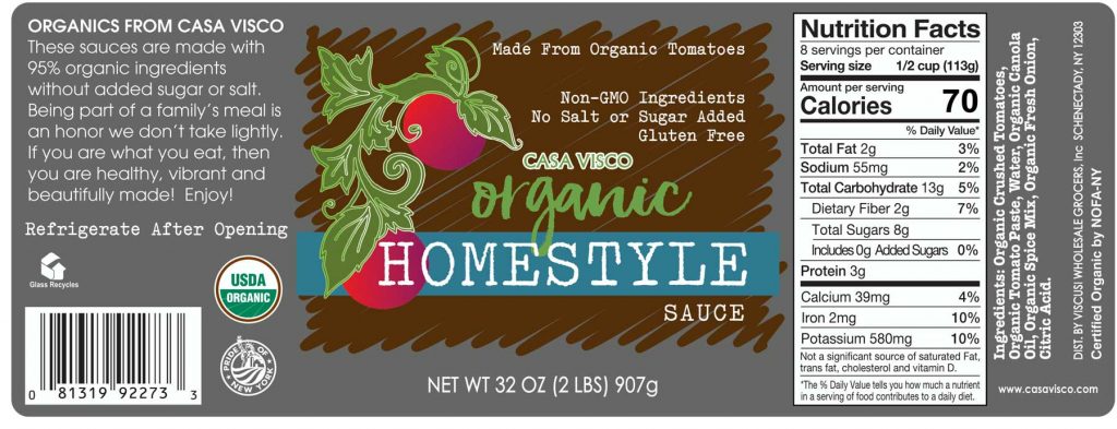 Casa Visco 32oz Organic Homestyle Pasta Sauce