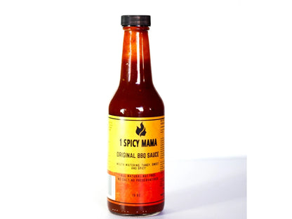 1 Spicy Mama Original BBQ Sauce bottle with yellow label on white background
