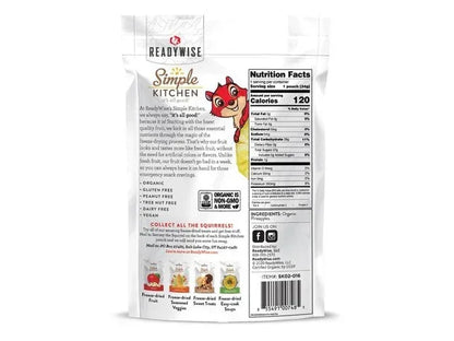 ReadyWise Simple Kitchen freeze-dried organic pineapple pouch with nutrition facts and product details