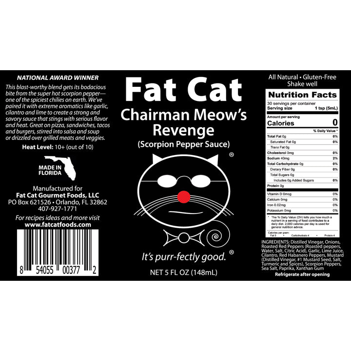 Fat Cat "Chairman Meow's Revenge" Scorpion Pepper Sauce 3-Pack Bundle.