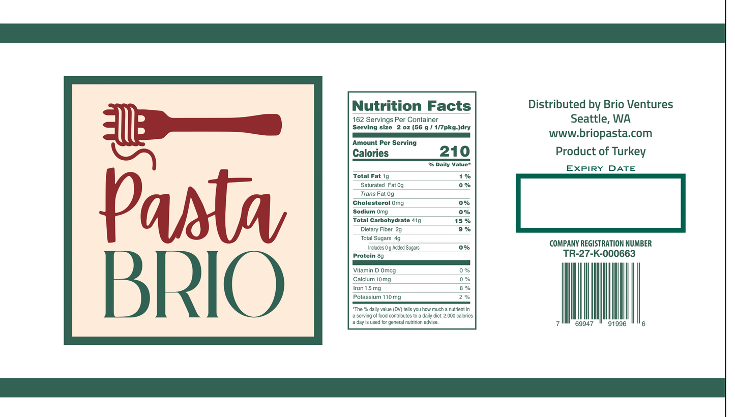 PastaBRIO Durum Wheat Pasta - ELBOW - 20 lb