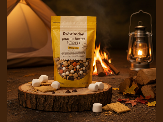 Enhanced s'mores trail mix in campfire setting