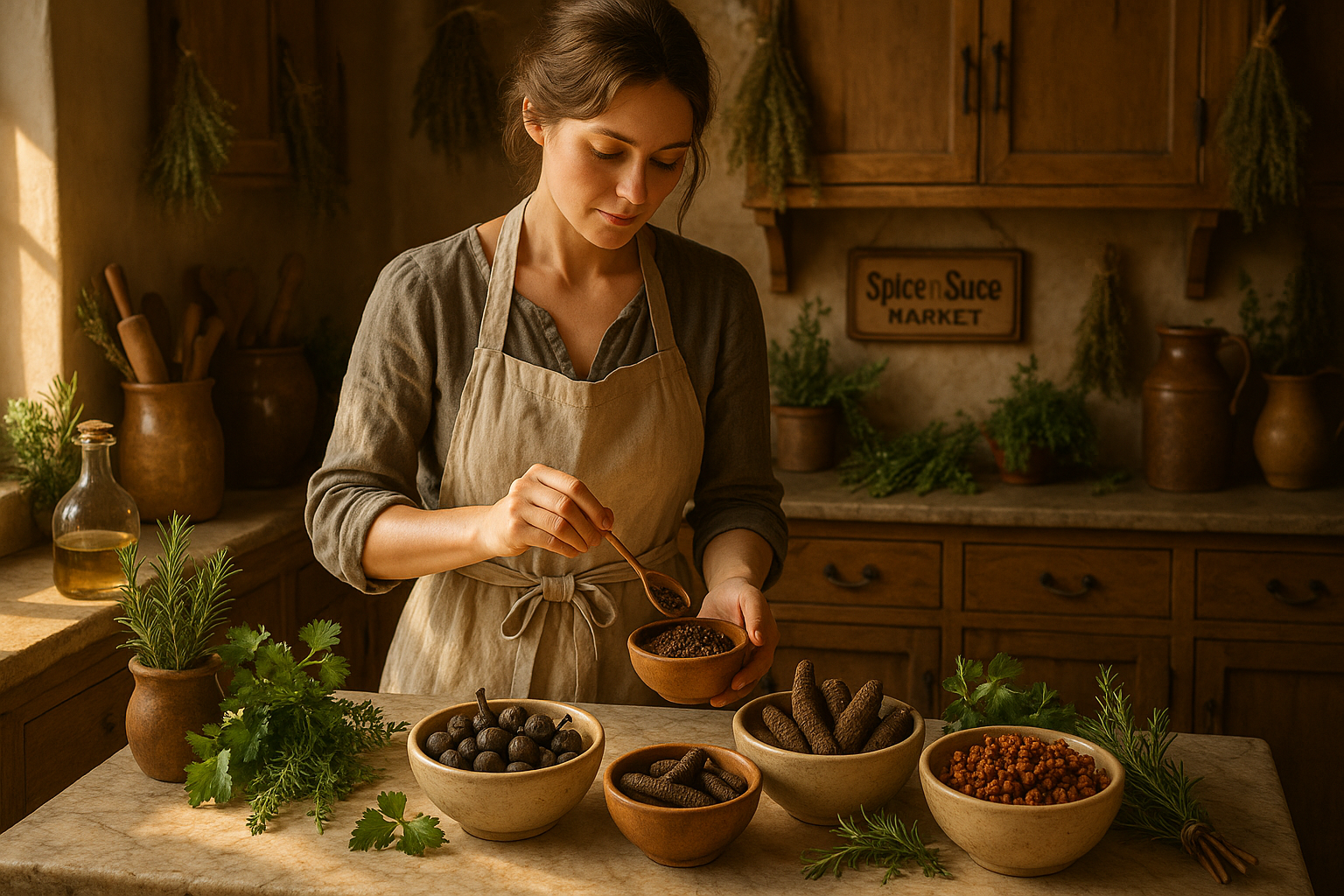 Female Chef with Spice Collection