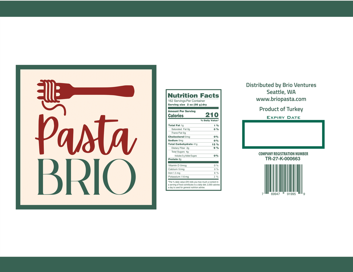 PastaBRIO Durum Wheat Pasta - FETTUCCINE - 20 lb