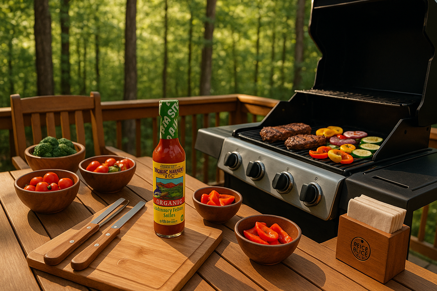 Forest deck BBQ setting