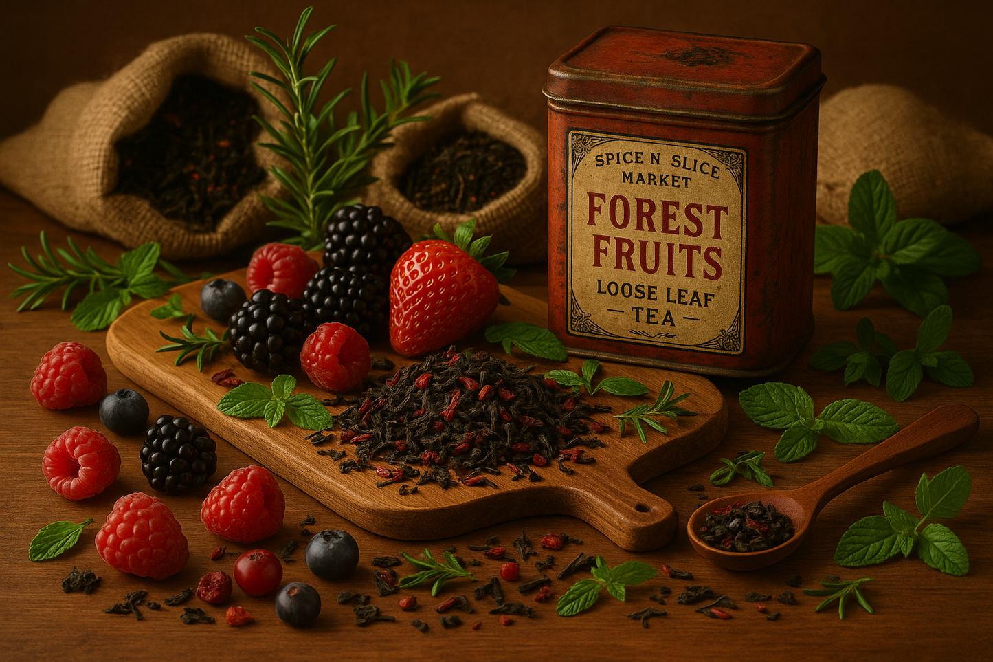 Forest Fruits Loose Leaf in market setting