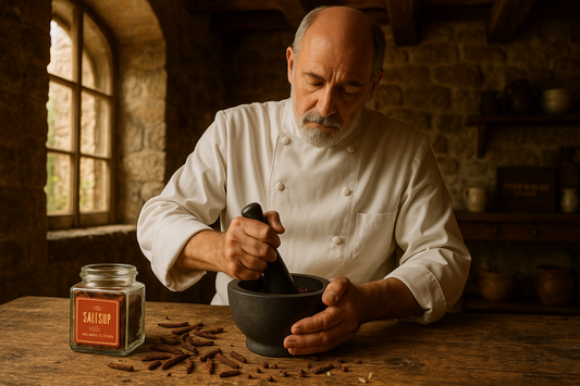 French Chef Grinding Red Long Pepper