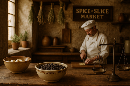 French farmhouse kitchen with chef and peppercorns