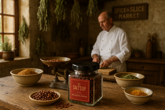 French farmhouse kitchen with chef and spices