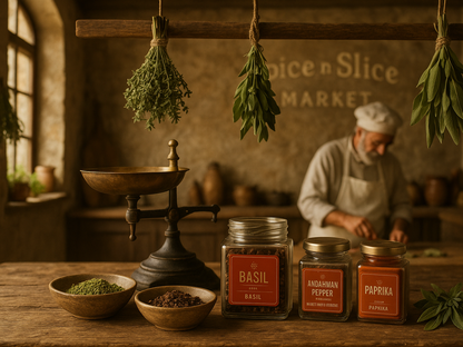 French farmhouse kitchen with chef and spices