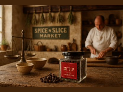 French farmhouse kitchen with chef and whiskey pepper