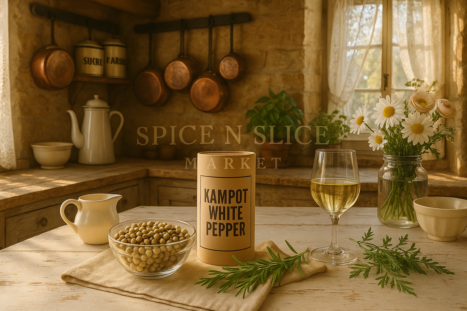 French farmhouse kitchen with Kampot white pepper