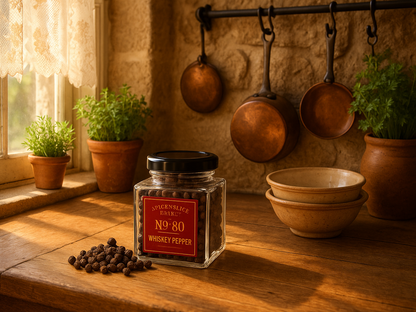 French farmhouse kitchen with whiskey pepper