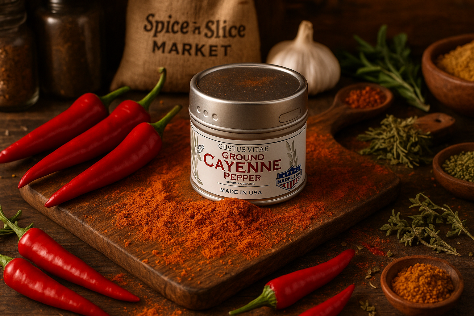 Ground Cayenne Pepper in market setting