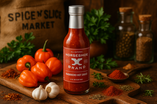 Habanero Hot Sauce in market setting