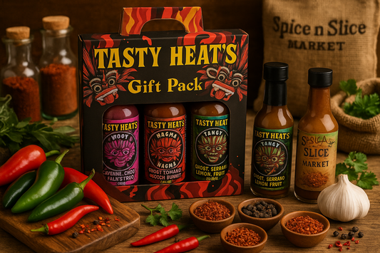 Hot Sauce Gift Set in market setting