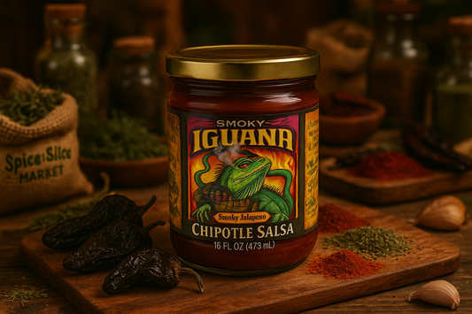 Iguana Smoky Chipotle Pepper Sauce in market setting