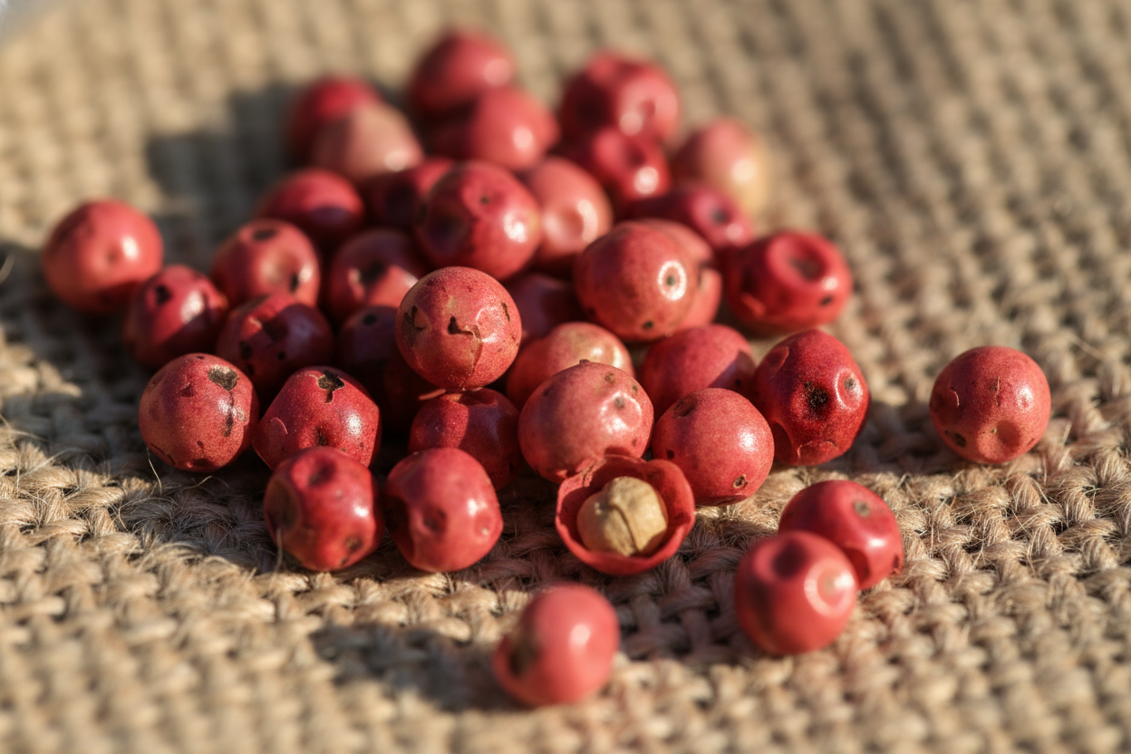 Close-up macro of pink peppercorns