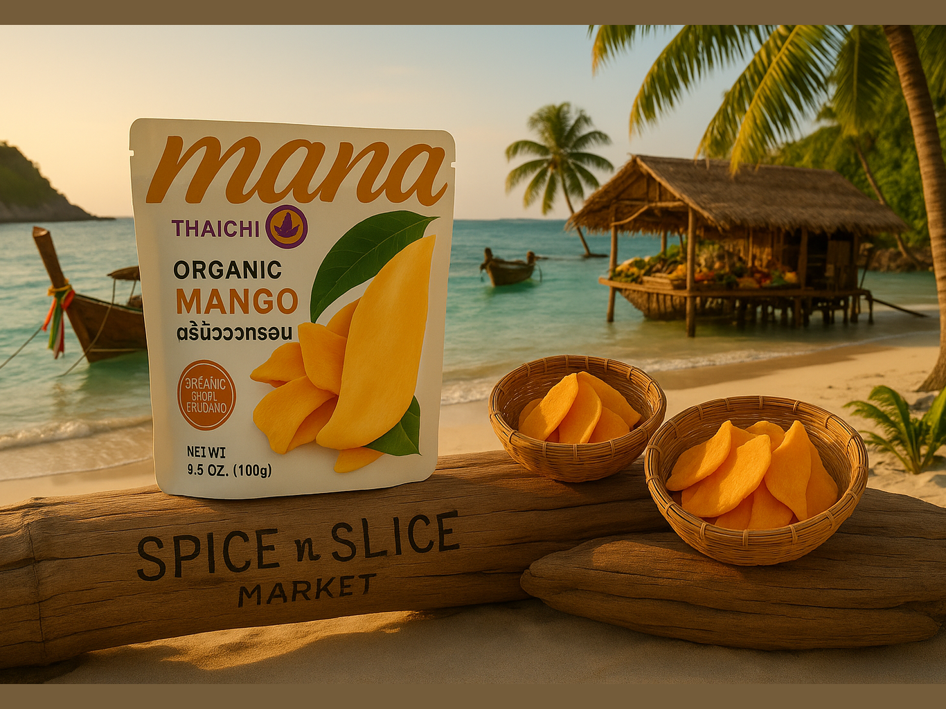 Beautiful Natural Thailand Beach Market with Original Product and Spice n Slice Market Branding