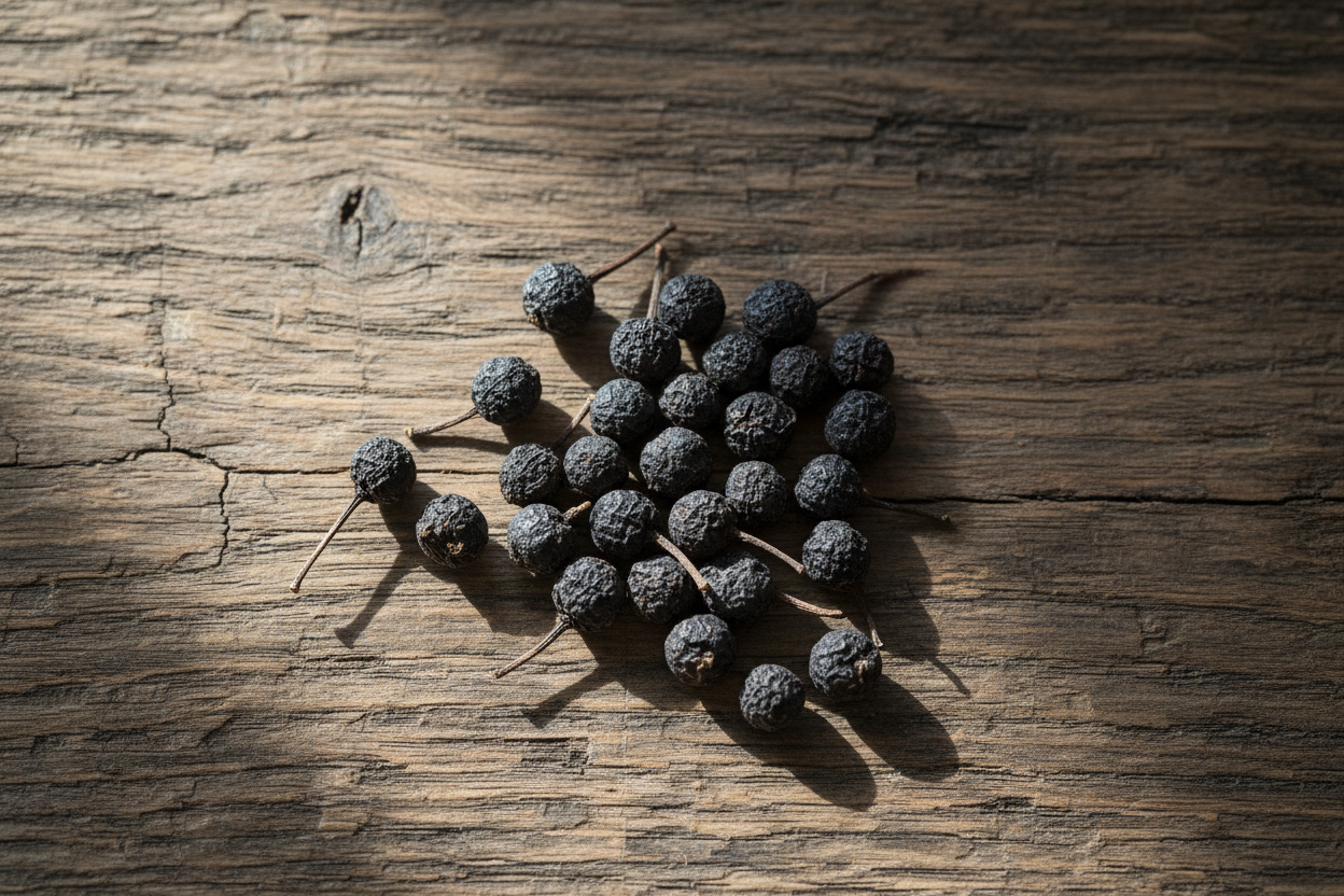 Overhead flat lay of cubeb pepper