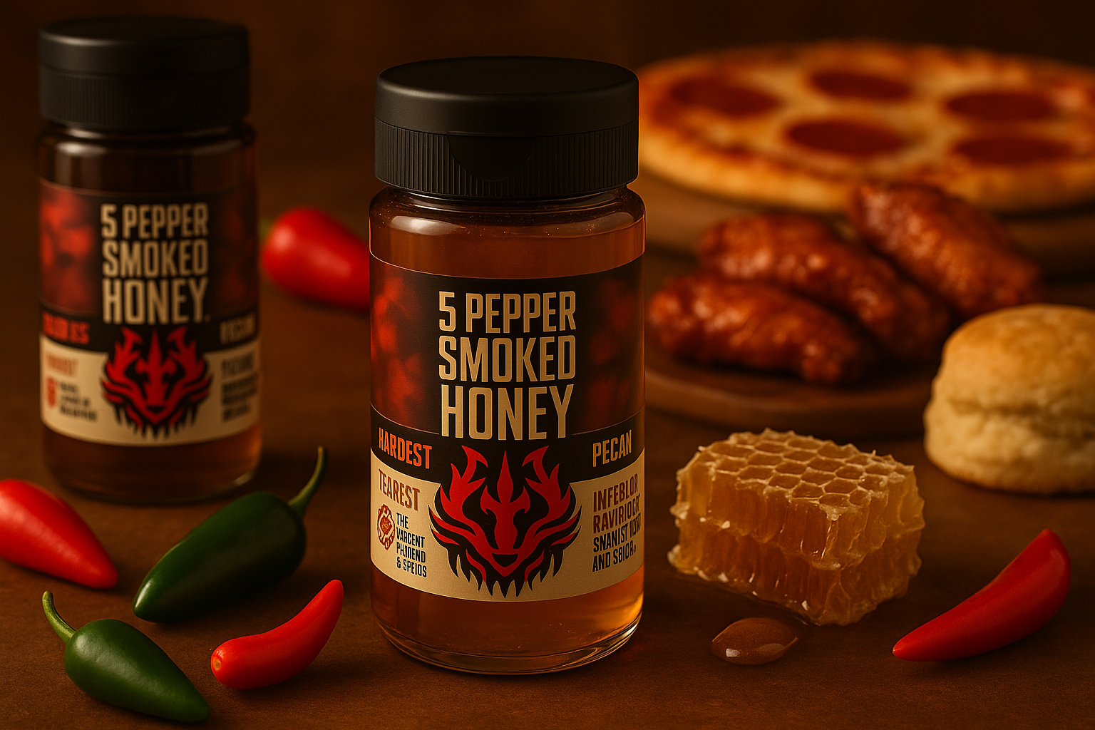 Premium 5-Pepper Smoked Hot Honey - Enhanced Product Photography